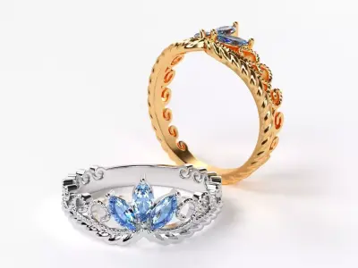 beautiful crown ring with marquise shaped stones 3D print model