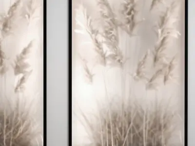 Vertical garden Of Dry Palm Leaves And Pampas Grass 3D model