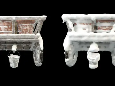 Wooden cart covered with snow 02 3D model
