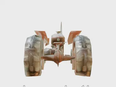 Rusted Tractor in Post-Apocalyptic Wasteland Low-poly 3D model