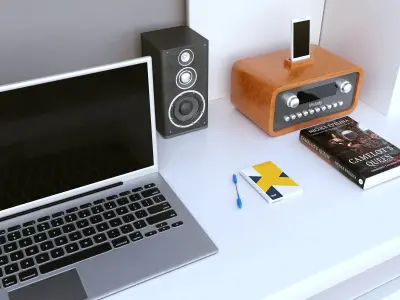 WorkSpace computer desk with chair and bookshelf 3D model