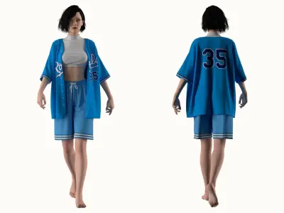 Female Baseball Fan Outfit Marvelous Designer 3D model