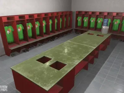 Football locker room - interior and props Low-poly 3D model