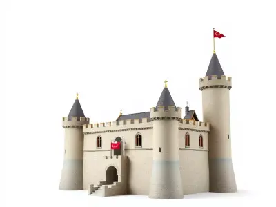 Medieval Castle Model Pack with Towers and Flags Low-poly 3D model