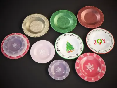 Christmas Plates Low-poly 3D model