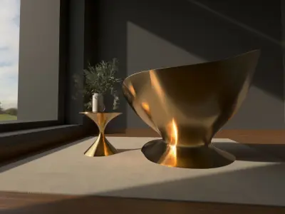 Futuristic Gold Chair and Table Set - Free Form Design 3D model