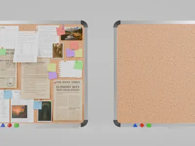 Customizable Metal Wall Cork Board - Square Pin Notice Board Low-poly 3D model