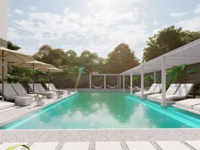 Luxury Poolside Lounge Area 3D Model 3D model