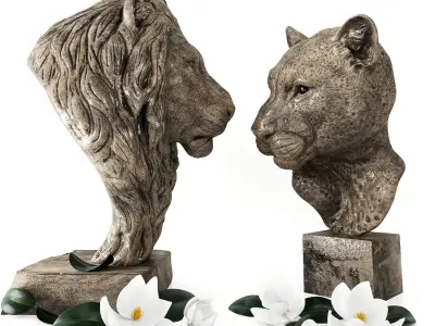 Lions two statues of lion and cheetah 3D model