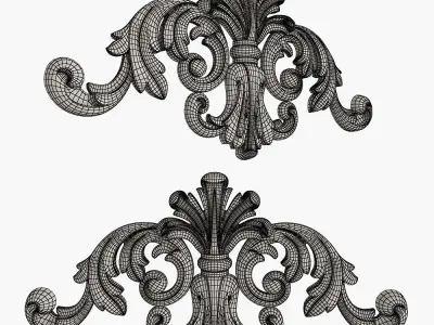 Decor pair of ornate gold ornaments 3D model