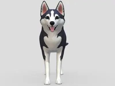 Cartoon dog - Husky Low-poly 3D model