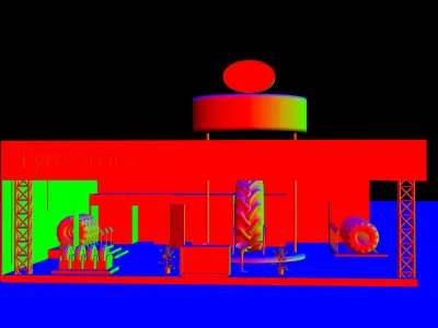 Modern tyre display booth with overhead branding and blue theme 3D model