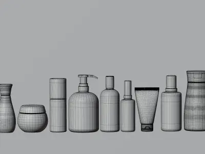 Cosmetic Bottle And Tube Set 3D model Collection Low-poly 3D model