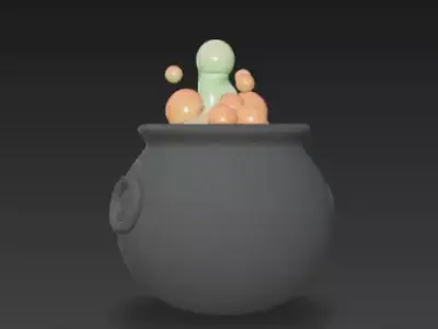 3D Model of Gray Witchs Cauldron Happy Halloween Potion Pot 3D print model