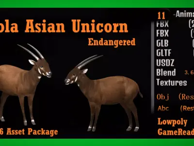 Saola Asian Unicorn Low-poly 3D model