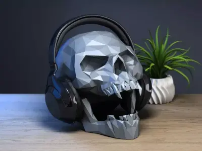 scream wild Skull low-poly  Headphone Stand scream Skull  3D print model