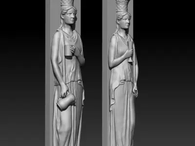 Caryatids two statues of woman holding cup 3D model