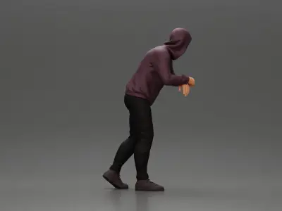 man in a hoodie leaning with his hands on the car 3D print model