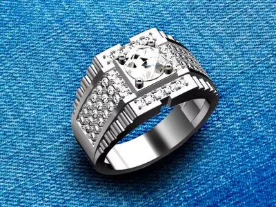 Men ring with diamonds 3D print model