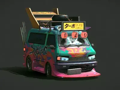Stylized Turbo Drift Van Cyberpunk Vehicle Game Ready FBX 3D model