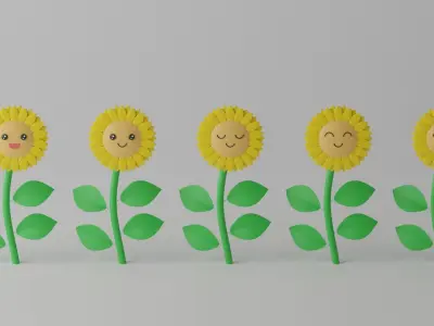 Cartoon Cute Sunflower Collection 1 3D model