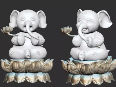 Elephant on lotus flower 3D model