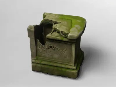 Ancient Moss-Covered Stone Ruin Fragment 3D model