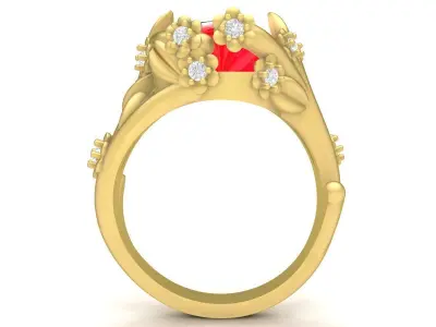 Luxury Oval Gemstone Floral Ring Jewelry 3D Model  3677 3D print model