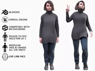 Woman - Casual Outfit 5 - Modular - Rigged Low-poly 3D model
