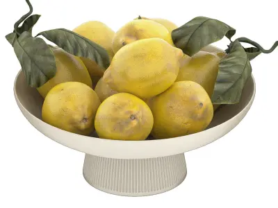 white bowl of lemons 3D model