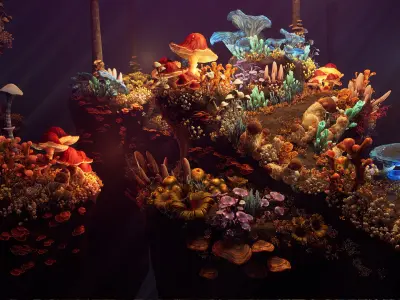 Fantasy cave plants Low-poly 3D model