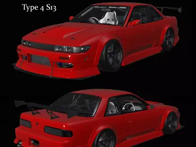 URAS Type-4 Body Kit Keiichi Nomura Spec GTS GT7 PS13 Silvia 3D model
