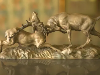 Deer Fight Low-poly 3D model