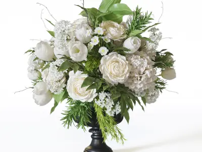 Flower Set 072 Black vase white flowers 3D model