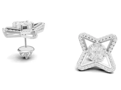 Star Diamond With Cluster Stud Earrings For Women 3D print model