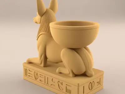 Egyptian Anubis Incense Burner 3D Model Ancient God Hieroglyphic Low-poly 3D model