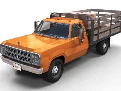 Dodge D100  light-duty stake truck Low-poly 3D model