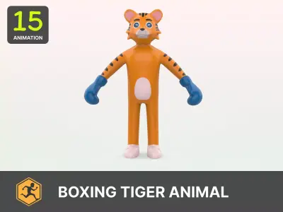 Boxing Tiger Animal Animated Low-poly 3D model