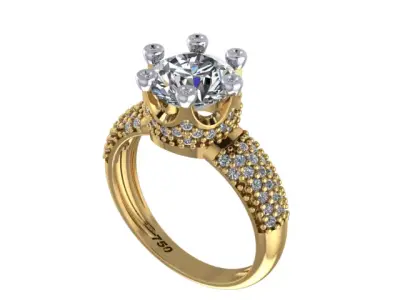 3 models Luxury Solitaire Ring with Center Stone Pave Band 3D print model