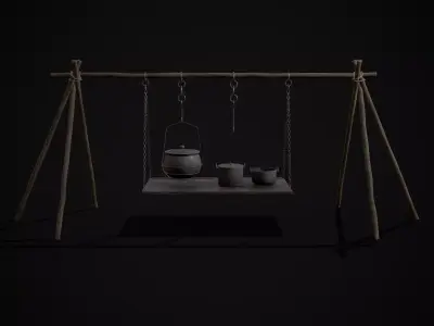 Cooking Pot Set Low-poly 3D model