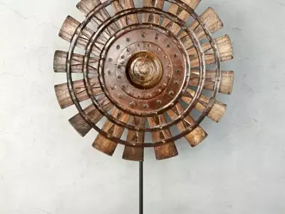 Wood Loom Wheel on Recycled Iron Stand 3D model