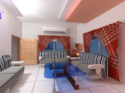 Interior room decoration design and furniture 3D model