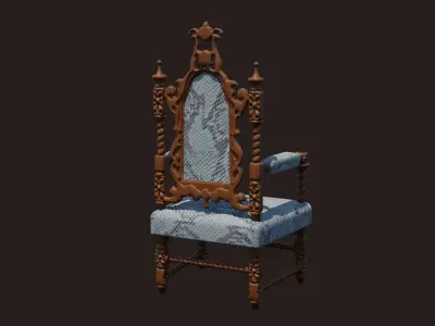 Renaissance Style HighBacked Chair model 6 Low-poly 3D model