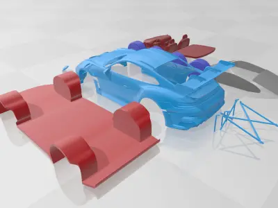 Porsche 911 GT3 RS 2022 - Separate Parts STL Model 3D print model