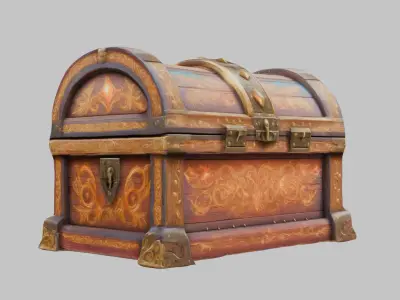 Stylized Hand Painted Chest 3D Model Low-poly 3D model