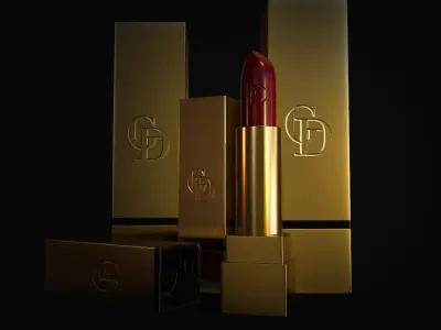 Lipstick and gold packaging 3D model