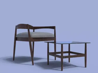 ArmChair chair and coffee table Free low-poly 3D model