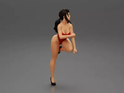 Sexy woman kneeling on the chair in one piece 3D print model