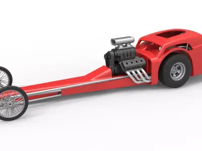 Front engine old school dragster with shell V8 Scale 1 to 25 3D print model