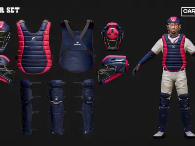 Atlanta Braves Character And Essential Baseball Equipment Low-poly 3D model